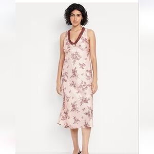 NWOT Lace Trim Satin Midi Dress